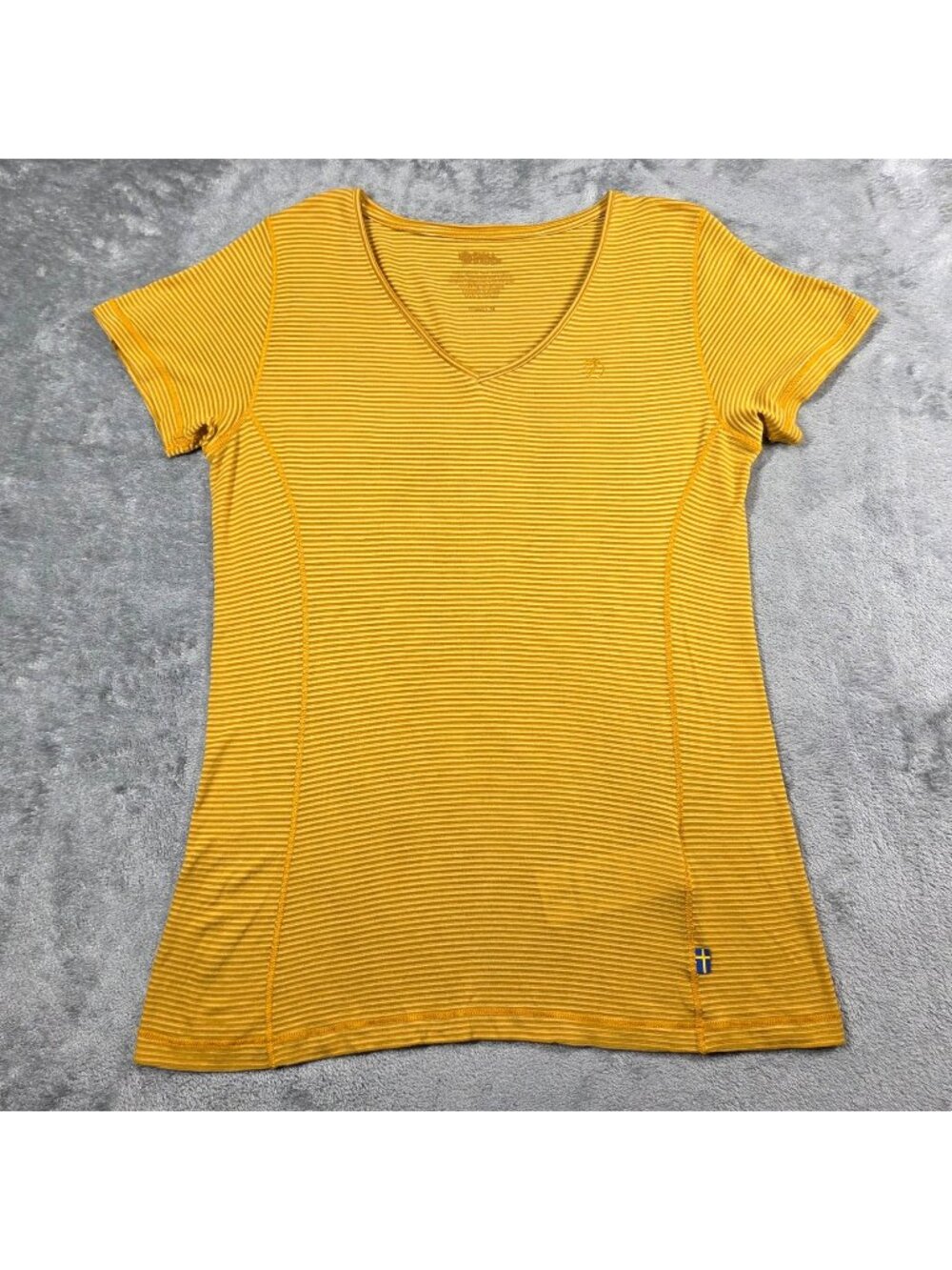 Fjallraven Top Womens Medium Mustard Yellow Abisko Striped Hiking Cool T Shirt